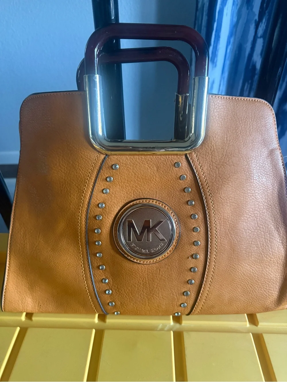 Michael Kors Tan/Brown Leather Satchel with MK Medallion